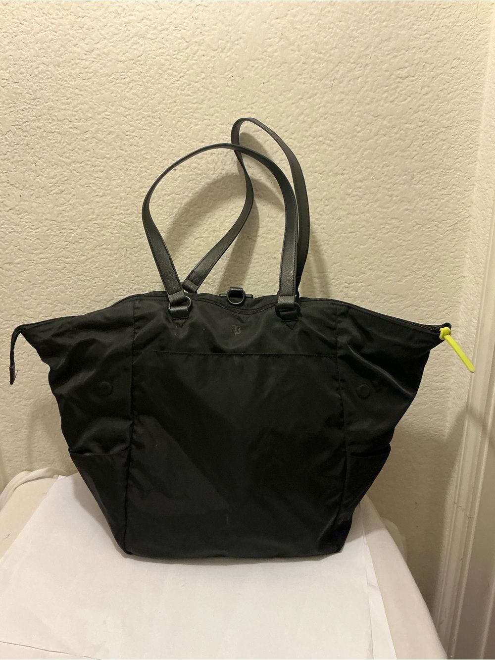 BetaBrand Travel Tote Black Leather Canvas Bag